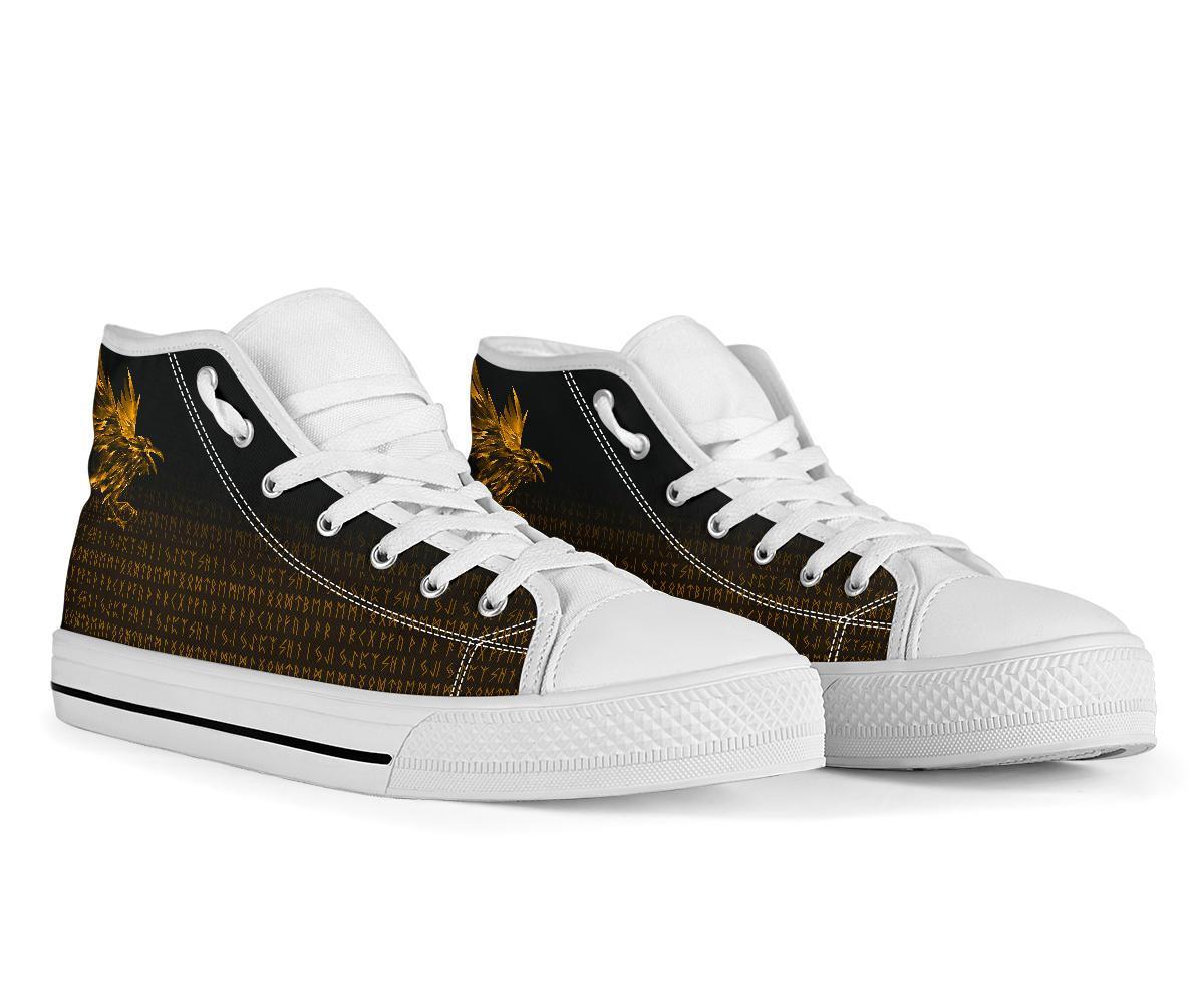Viking High Top Shoes The Raven Of Odin Rune, Gold RLT12