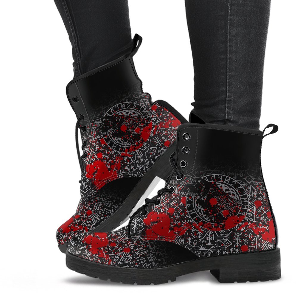 Viking Leather Boots Odin Raven Rune Futhark Blood RLT12