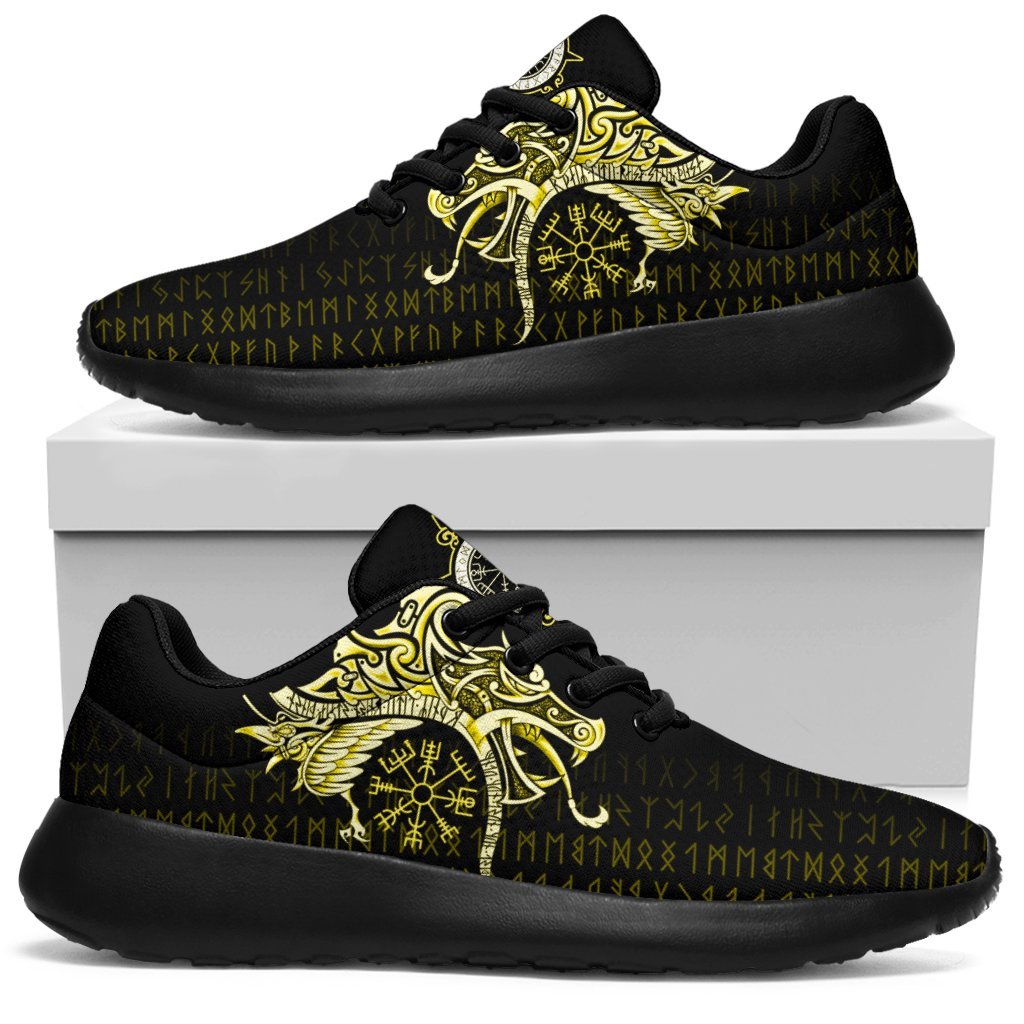 Viking Sport Sneakers, Fenrir Raven and Vegvisir Tattoo Yellow RLT12