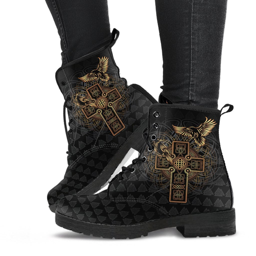 Viking Leather Boots Odin's Celtic Raven Tattoo RLT12