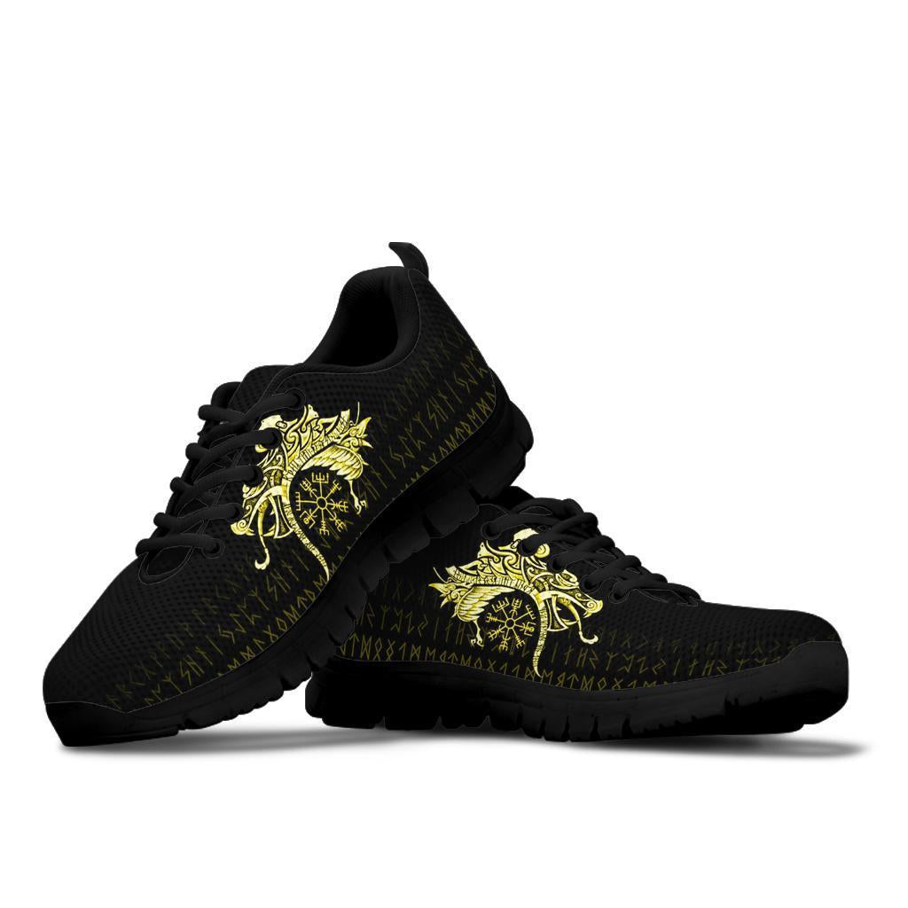 Viking Sneakers, Fenrir Raven and Vegvisir Tattoo Yellow RLT12