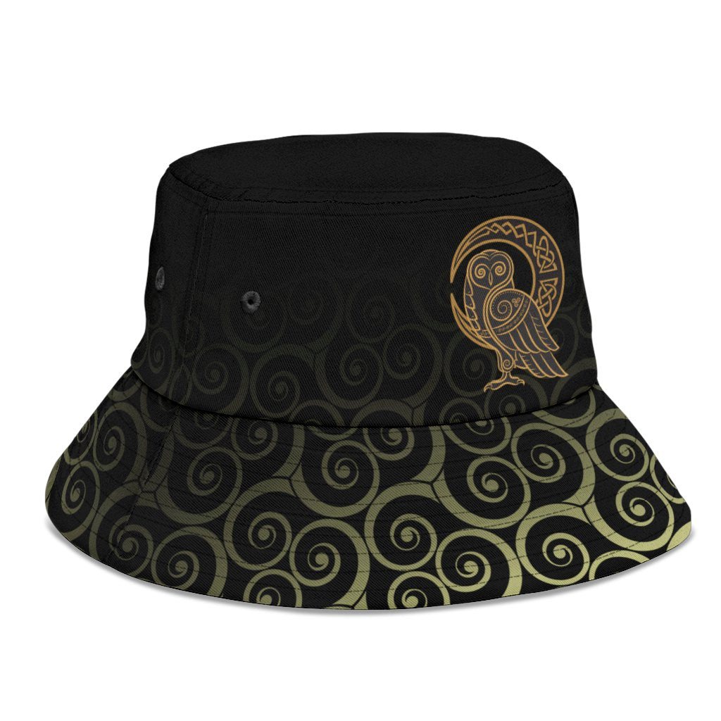 Viking Bucket Hat Owl Celtic On Triskels Background RLT12