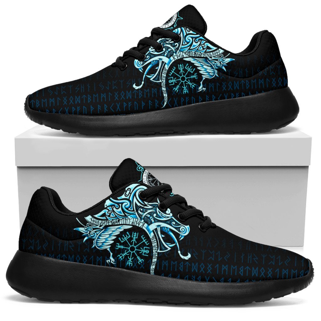 Viking Sport Sneakers, Fenrir Raven and Vegvisir Tattoo Cyan RLT12