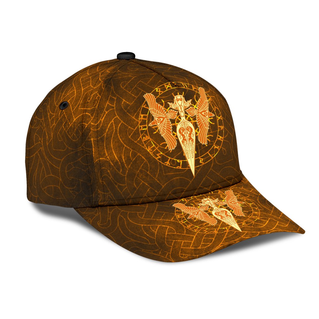 Viking Classic Cap Gold Spear Of The God Odin Gungnir and Two Gold Ravens RLT12