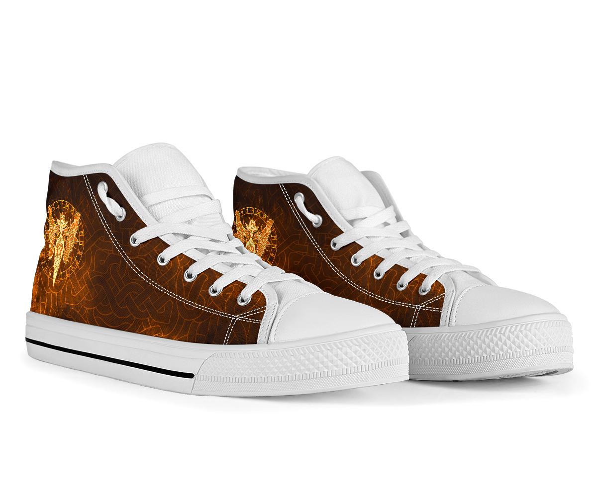 Viking High Top Shoes Gold Spear Of The God Odin Gungnir and Two Gold Ravens RLT12