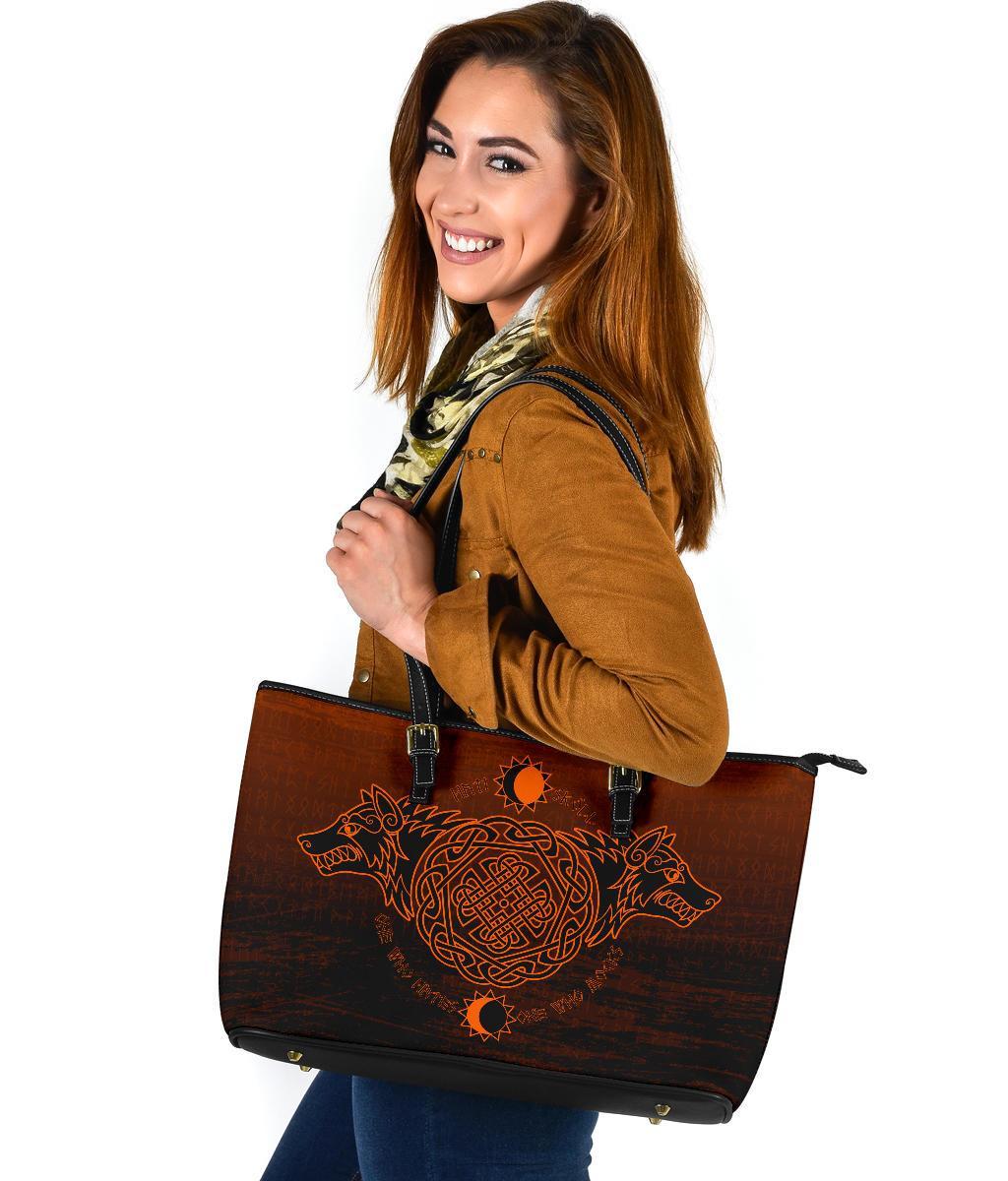 Viking Large Leather Tote, Skoll and Hati Orange RLT12
