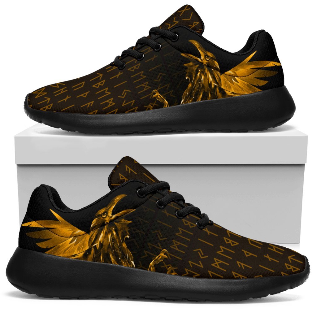 Viking Sporty Sneakers - The Raven Of Odin Rune, Gold RLT12