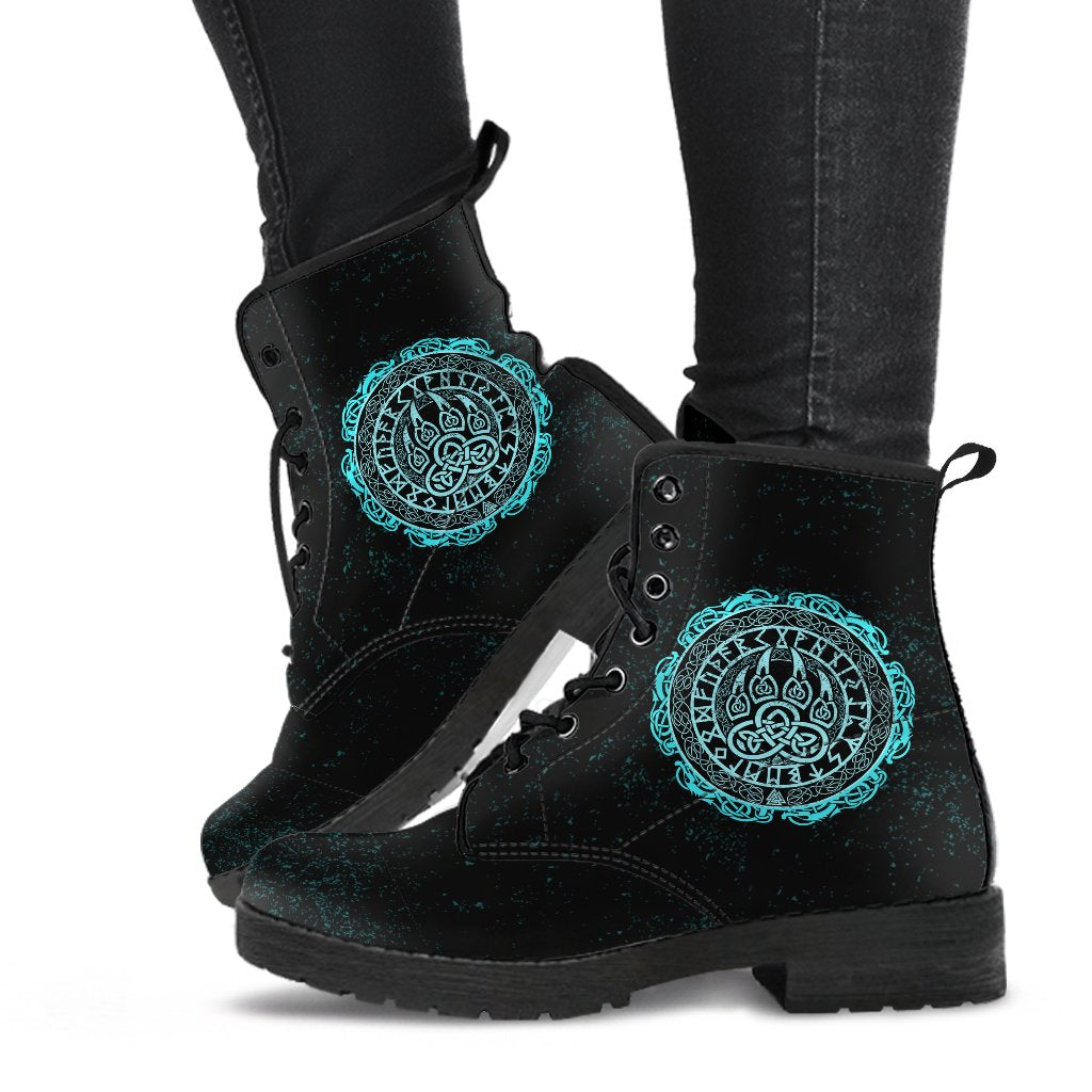 Viking Leather Boots Viking Bear Claws Cyan Tattoo RLT12