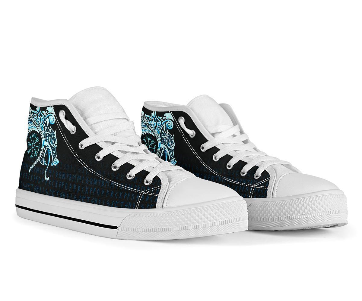 Viking High Top Shoes, Fenrir Raven and Vegvisir Tattoo Cyan RLT12