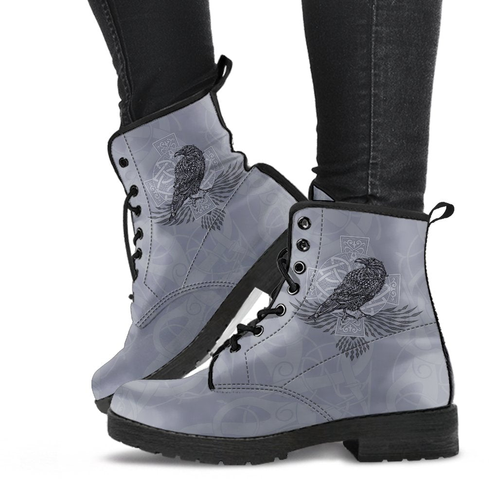 Viking Leather Boots Odin's Celtic Raven Scandinavian Tattoo RLT12