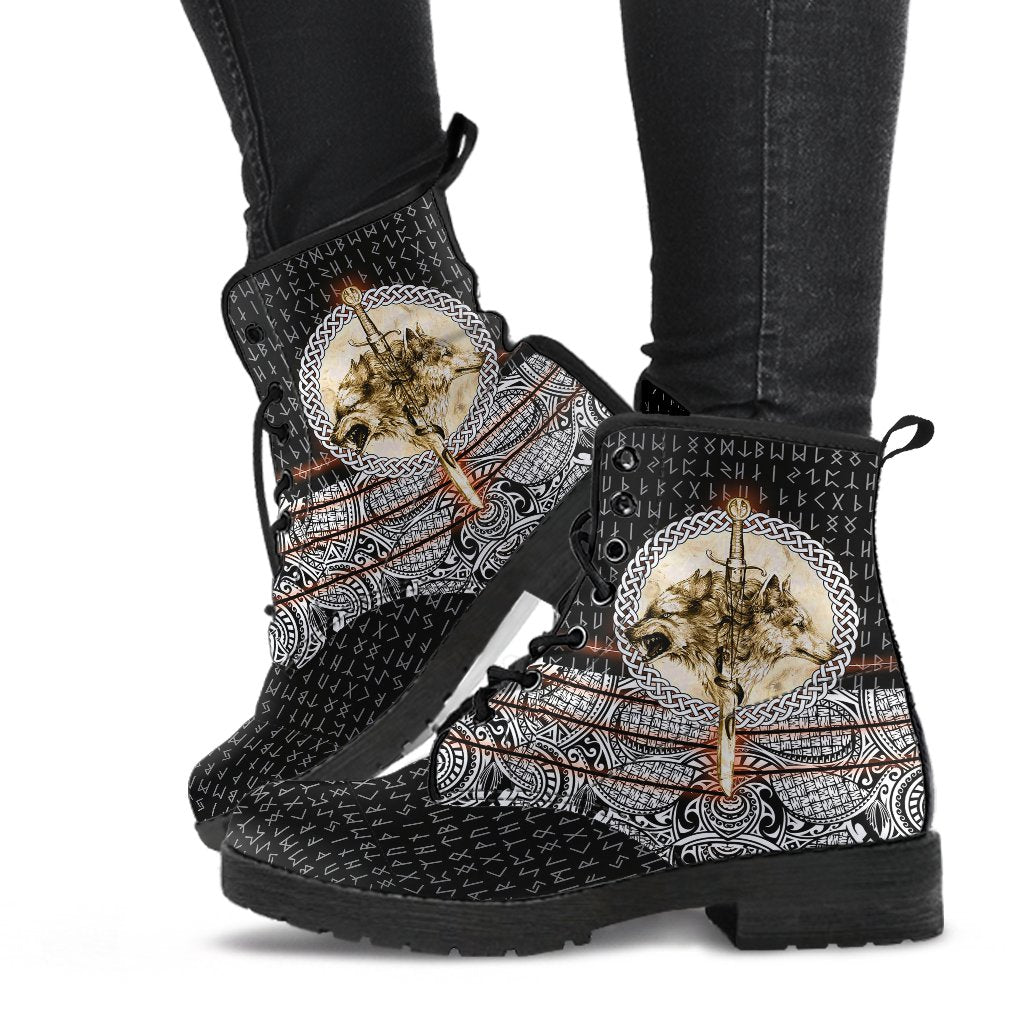 Viking Leather Boots Wolf and Vikings Tattoo 3D RLT12