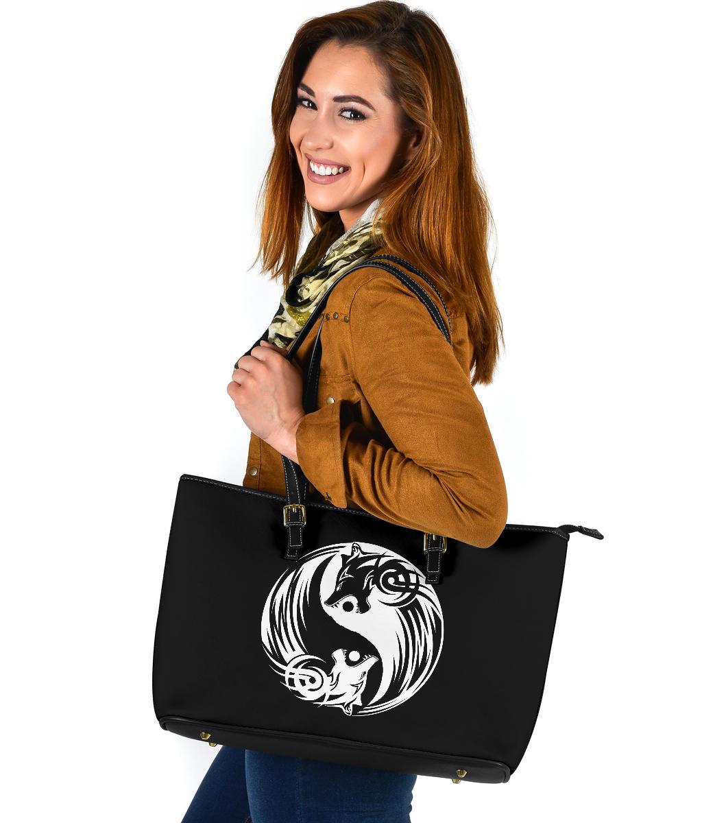 Viking Bomber Large Leather Tote Ying Yang Wolf RLT12