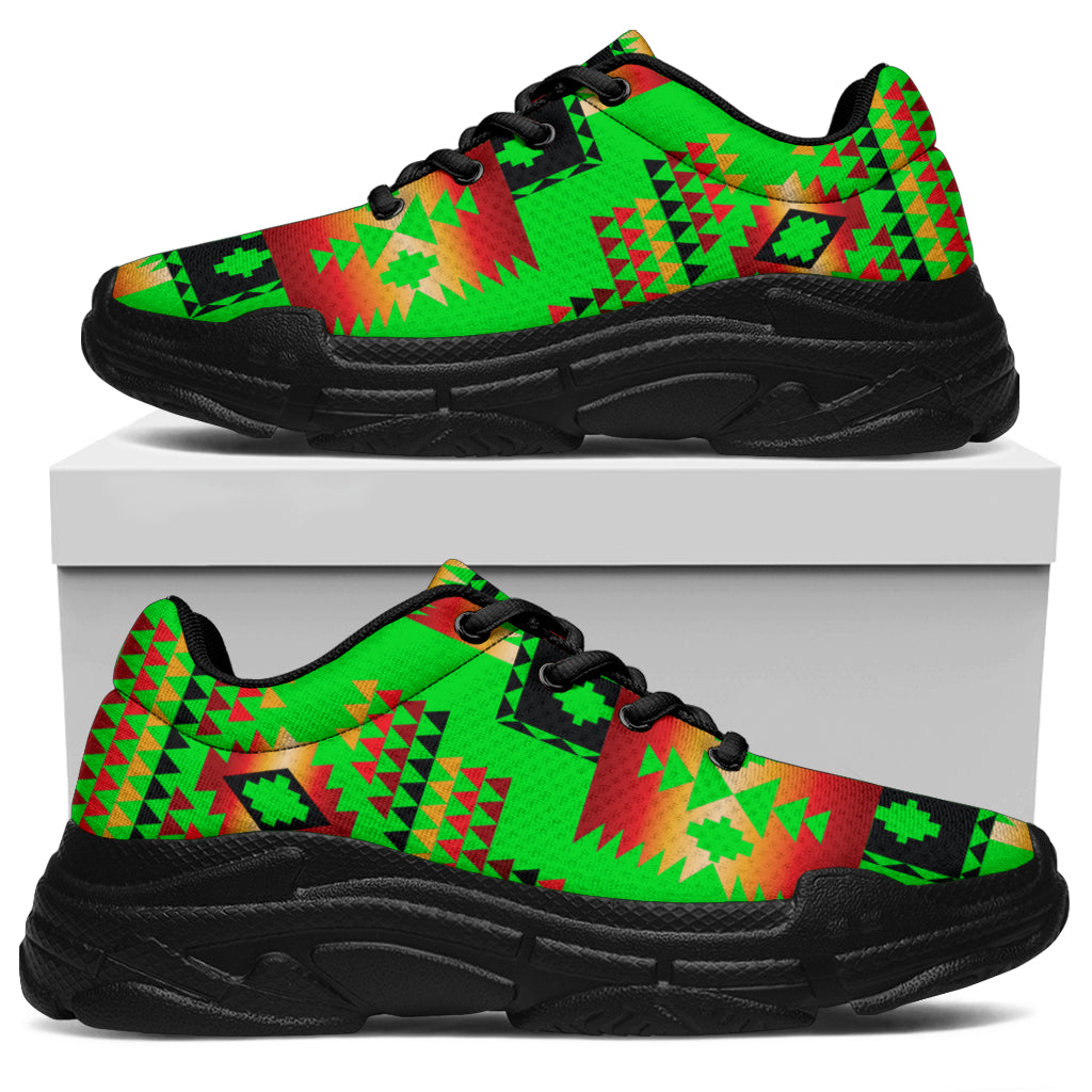 Green Neon Native Tribes Native American Chunky Sneakers LT10