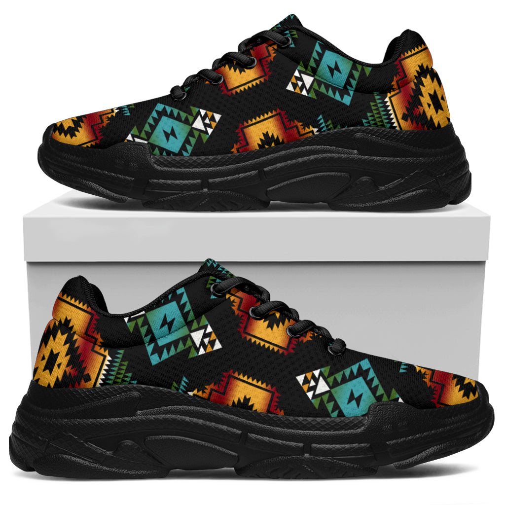 Native American Patterns Black Red Chunky Sneakers LT10