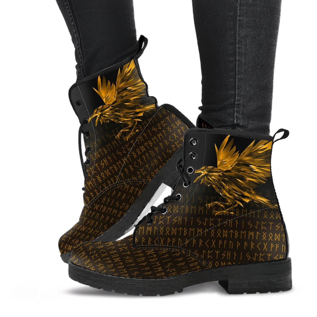 Viking Leather Boots The Raven Of Odin Rune, Gold RLT12