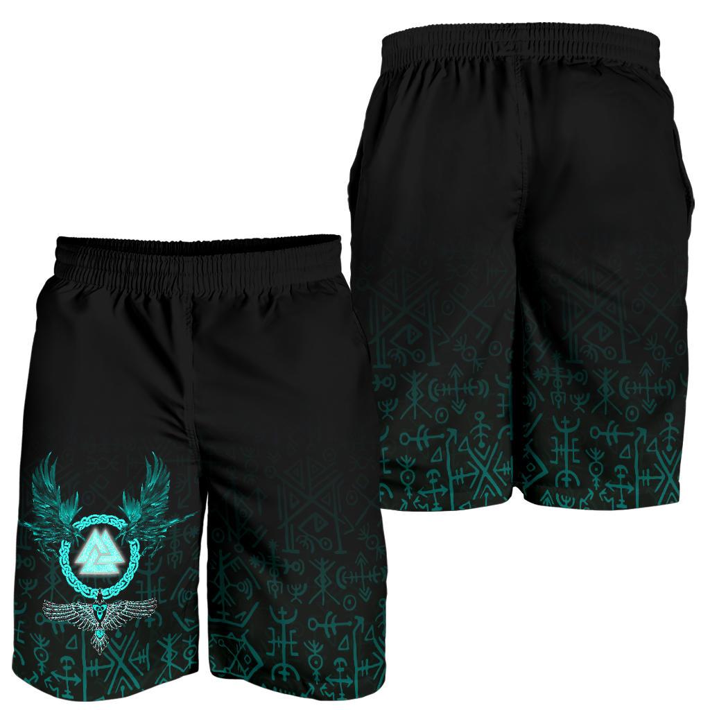 Viking Men's Shorts Three Raven and Valknut Cyan RLT12