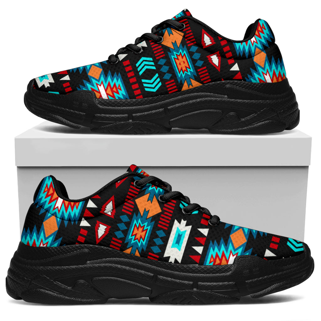 Native American Light Neon Blue Pattern Chunky Sneakers New LT10