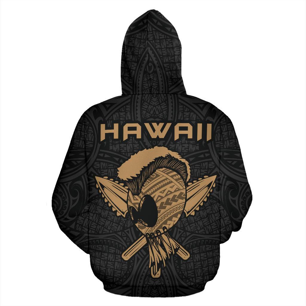 Polynesian Kakau Helmet Weapon Gold - Kanaka Warrior Hoodie
