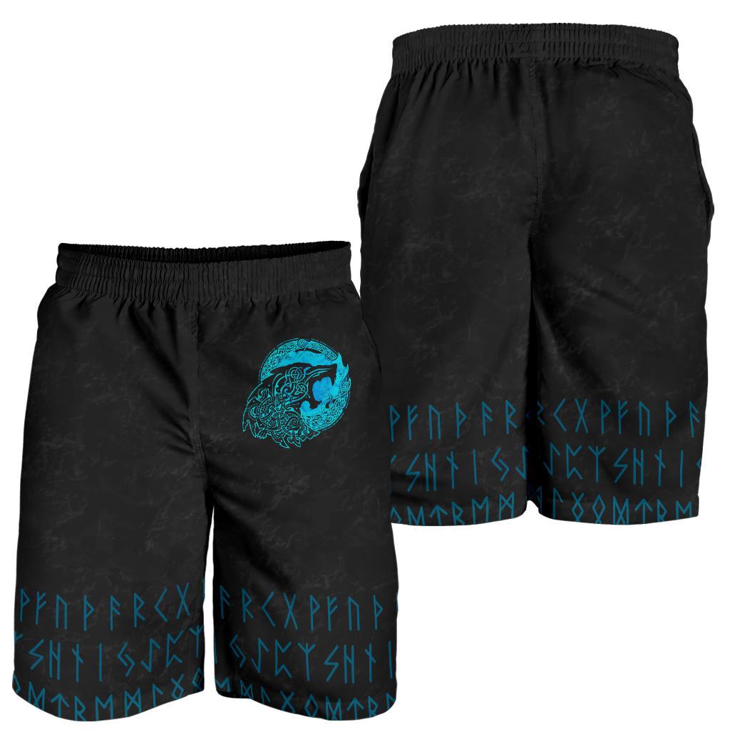 Viking All Over Print Men's Shorts Fenrir Wolf Cyan RLT12