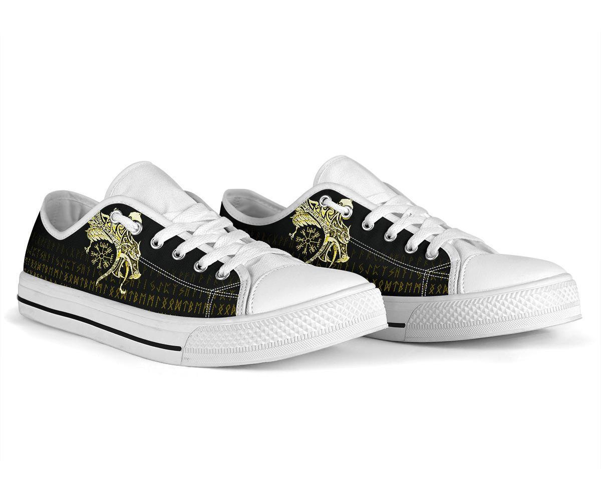 Viking Low Top Shoes, Fenrir Raven and Vegvisir Tattoo Yellow RLT12