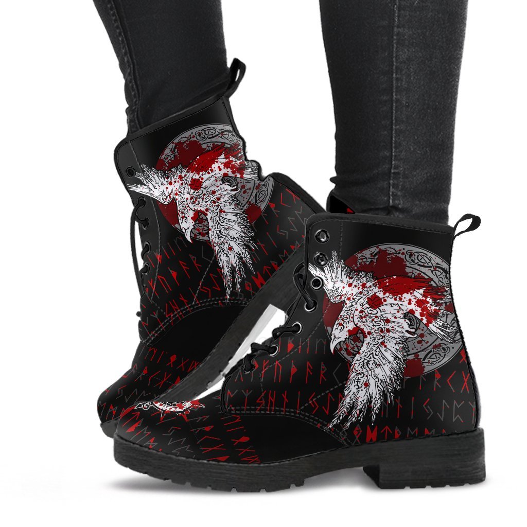 Viking Leather Boots Mystical Raven Tattoo Blood RLT12