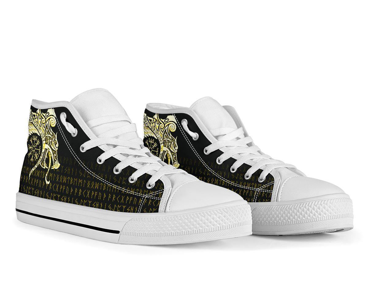 Viking High Top Shoes, Fenrir Raven and Vegvisir Tattoo Yellow RLT12