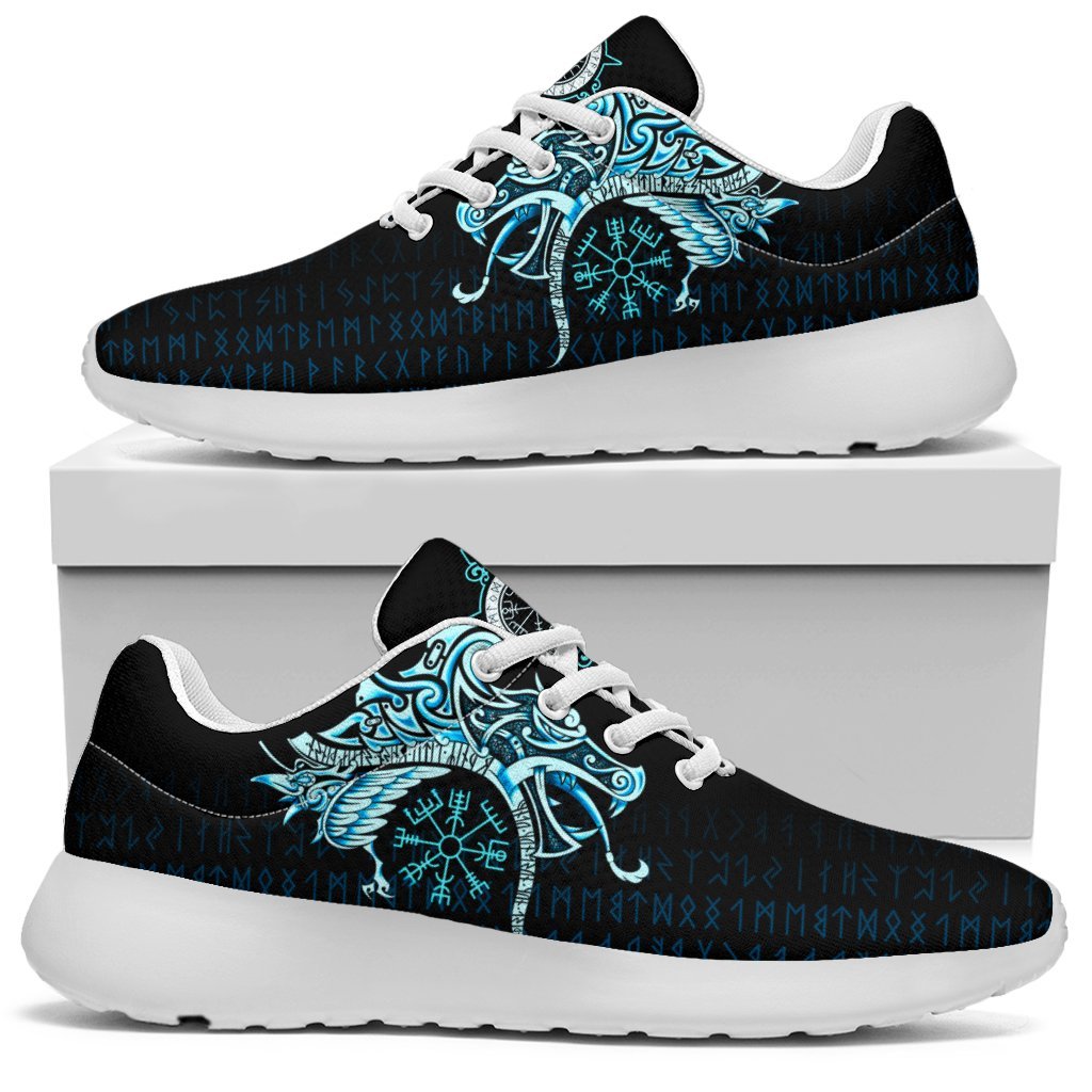 Viking Sport Sneakers, Fenrir Raven and Vegvisir Tattoo Cyan RLT12