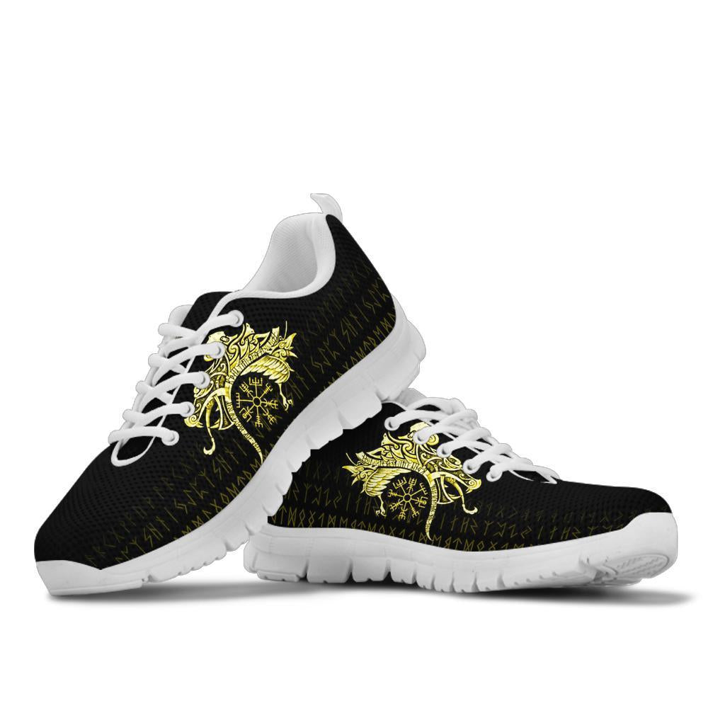 Viking Sneakers, Fenrir Raven and Vegvisir Tattoo Yellow RLT12