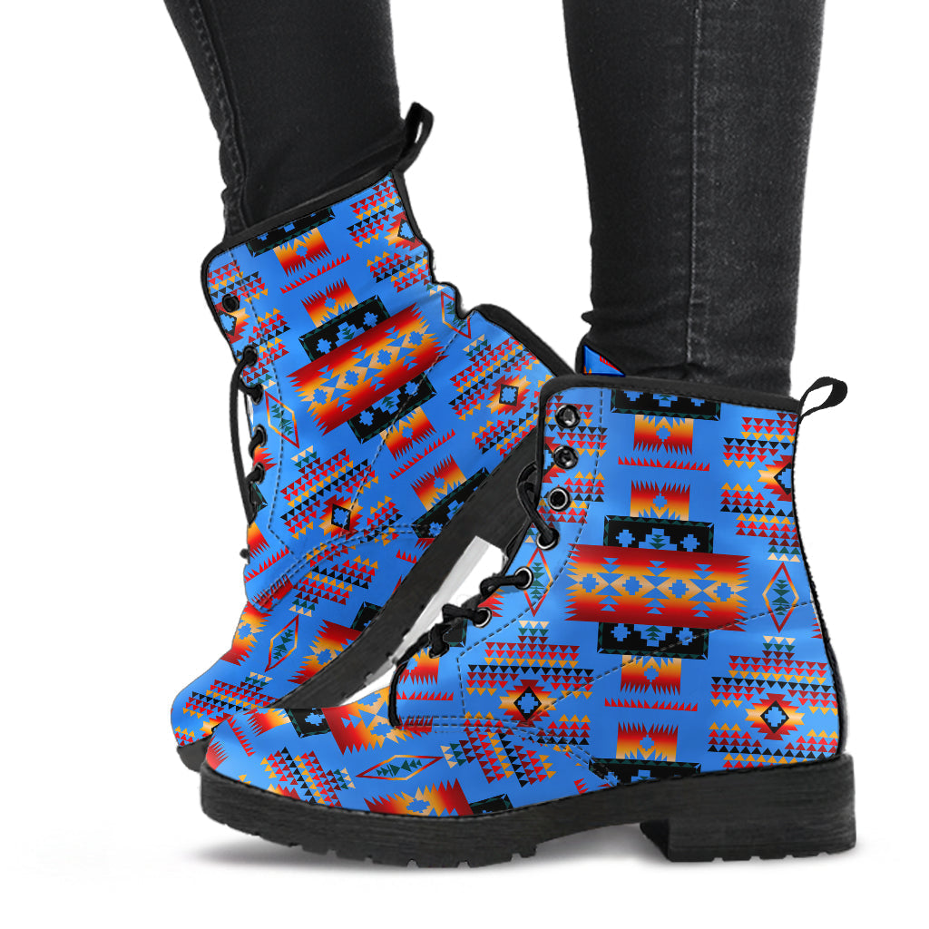 Dark Blue Native Tribes Pattern Native American Leather boots LT10