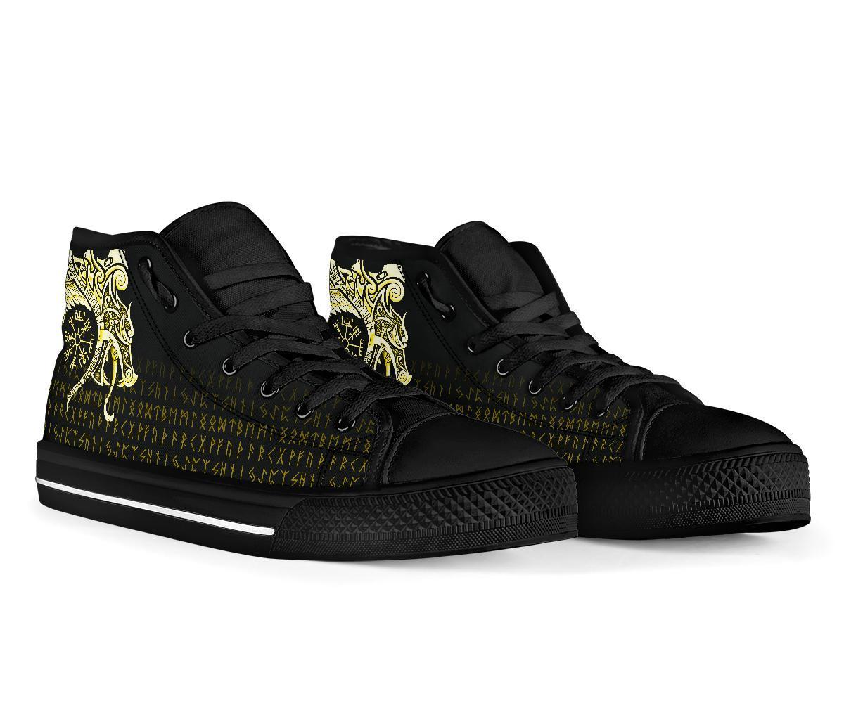 Viking High Top Shoes, Fenrir Raven and Vegvisir Tattoo Yellow RLT12
