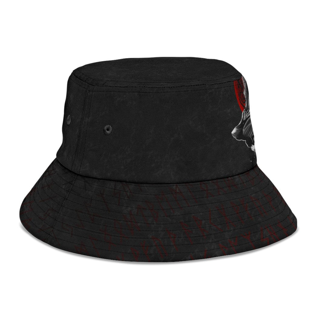 Viking Bucket Hat Wolf and Blood Moon RLT12