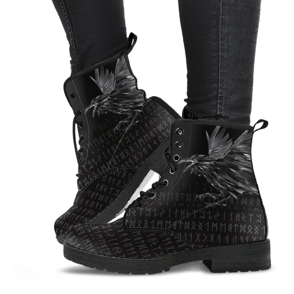 Viking Leather Boots Odin Huginn and Muninn Rune RLT12