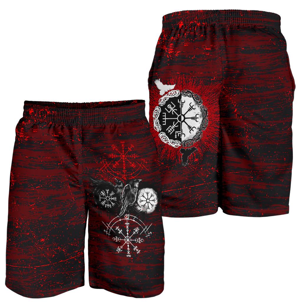 Viking All Over Print Men's Shorts Raven Of Odin and Symbol Viking On Blood Background RLT12