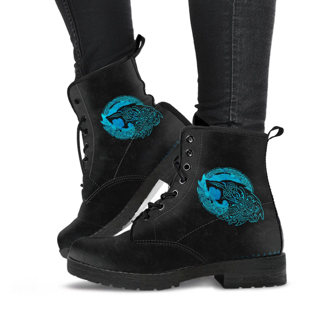 Viking Leather Boots Fenrir Wolf Cyan RLT12