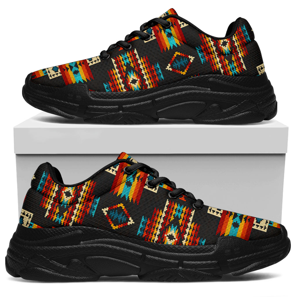 Black Pattern Native American Chunky Sneakers LT10