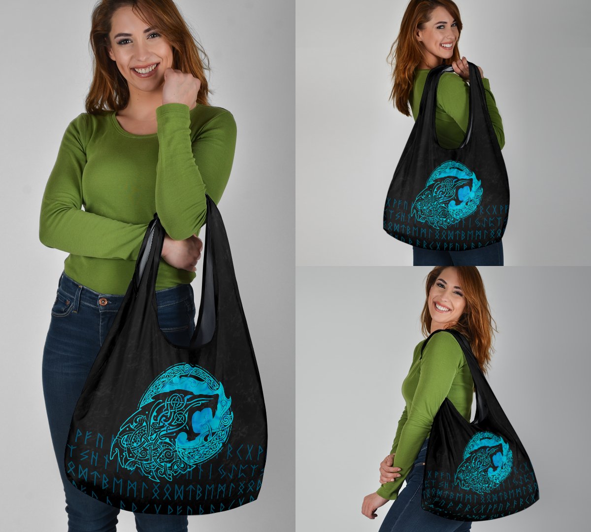 Viking Grocery Bag 3 Pack Fenrir Wolf Cyan RLT12
