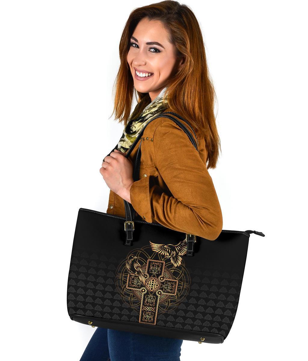 Viking Large Leather Tote Odin's Celtic Raven Tattoo RLT12