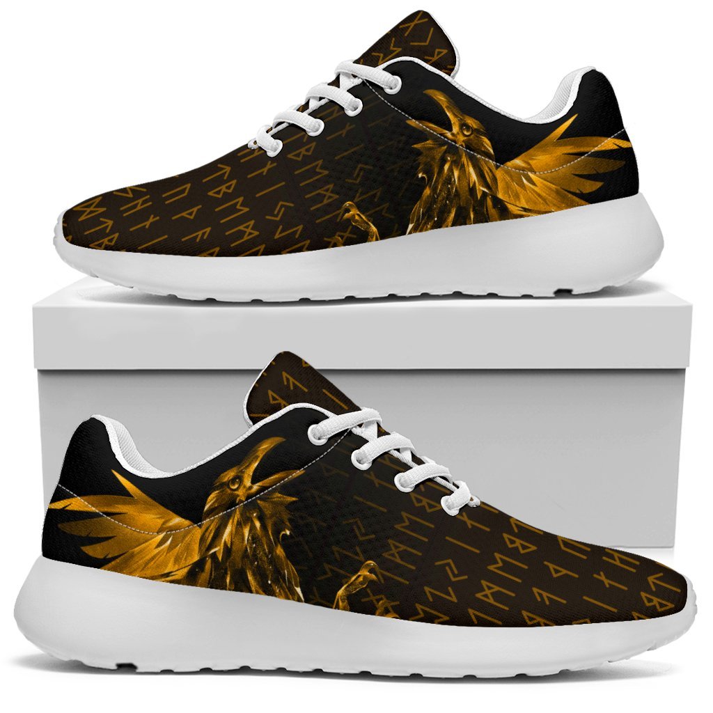 Viking Sporty Sneakers - The Raven Of Odin Rune, Gold RLT12