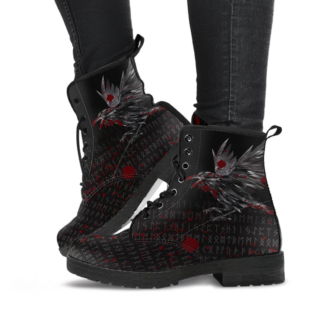 Viking Leather Boots The Raven Of Odin Rune Blood RLT12