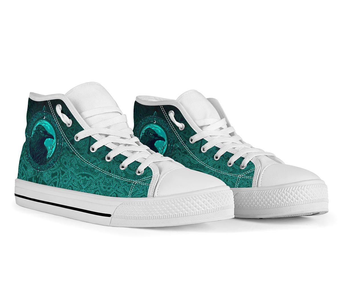 Viking High Top Shoes, Ethnic Odin Raven Cyan RLT12