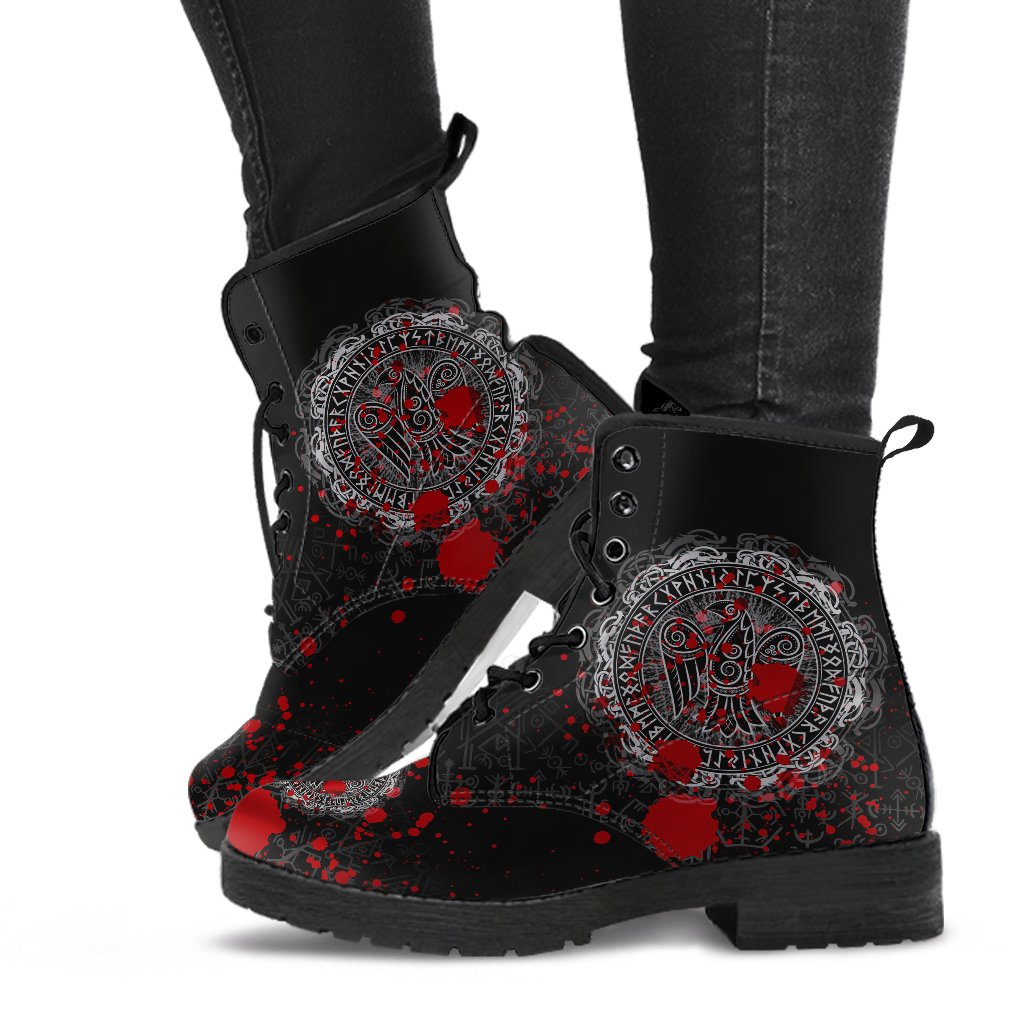 Viking Leather Boots Raven Celtic Tattoo Blood RLT12