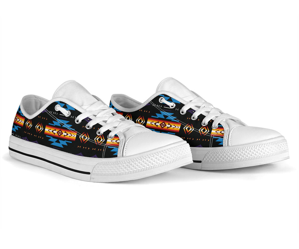 Blue Pattern Native American Low Top Shoes Black LT10