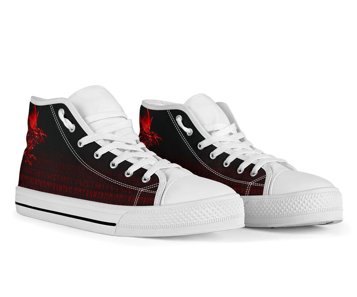Viking High Top Shoes The Raven Of Odin Rune, Red RLT12