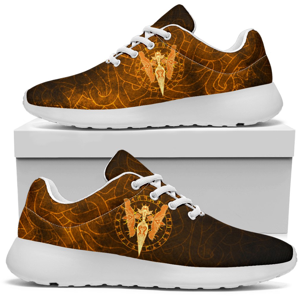 Viking Sport Sneakers Gold Spear Of The God Odin - Gungnir and Two Gold Ravens RLT12