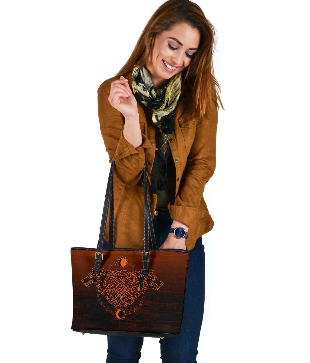 Viking Small Leather Tote, Skoll and Hati Orange RLT12
