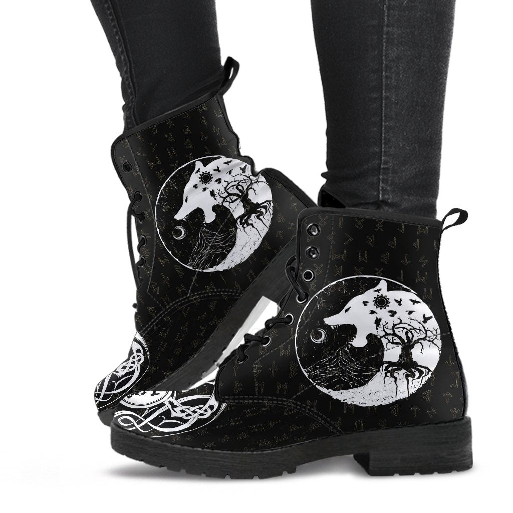 Viking Leather Boots, Skoll and Hati Rune Tattoo RLT12