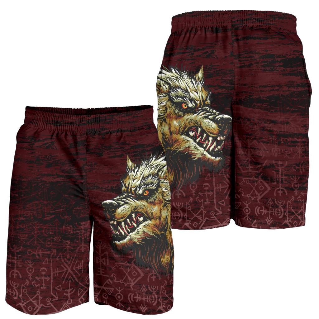 Viking All Over Print Men's Shorts Fenrir On The Blood Moon Background RLT12