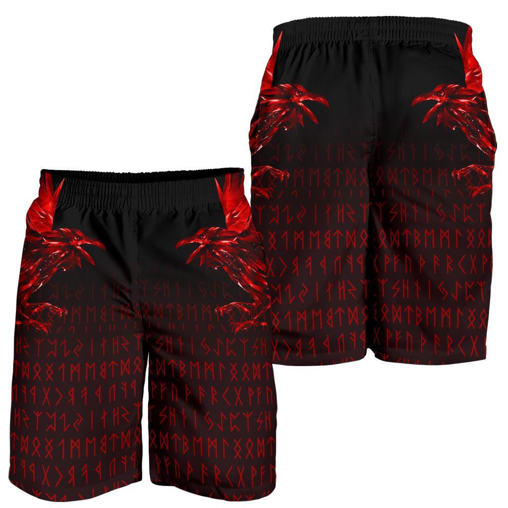 Viking Men's Shorts - The Raven Of Odin Rune, Red RLT12
