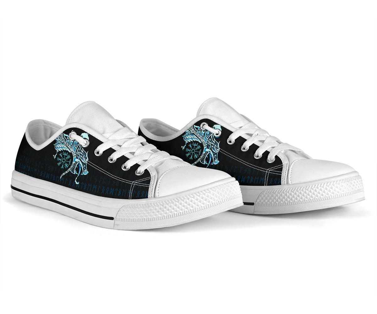 Viking Low Top Shoes, Fenrir Raven and Vegvisir Tattoo Cyan RLT12