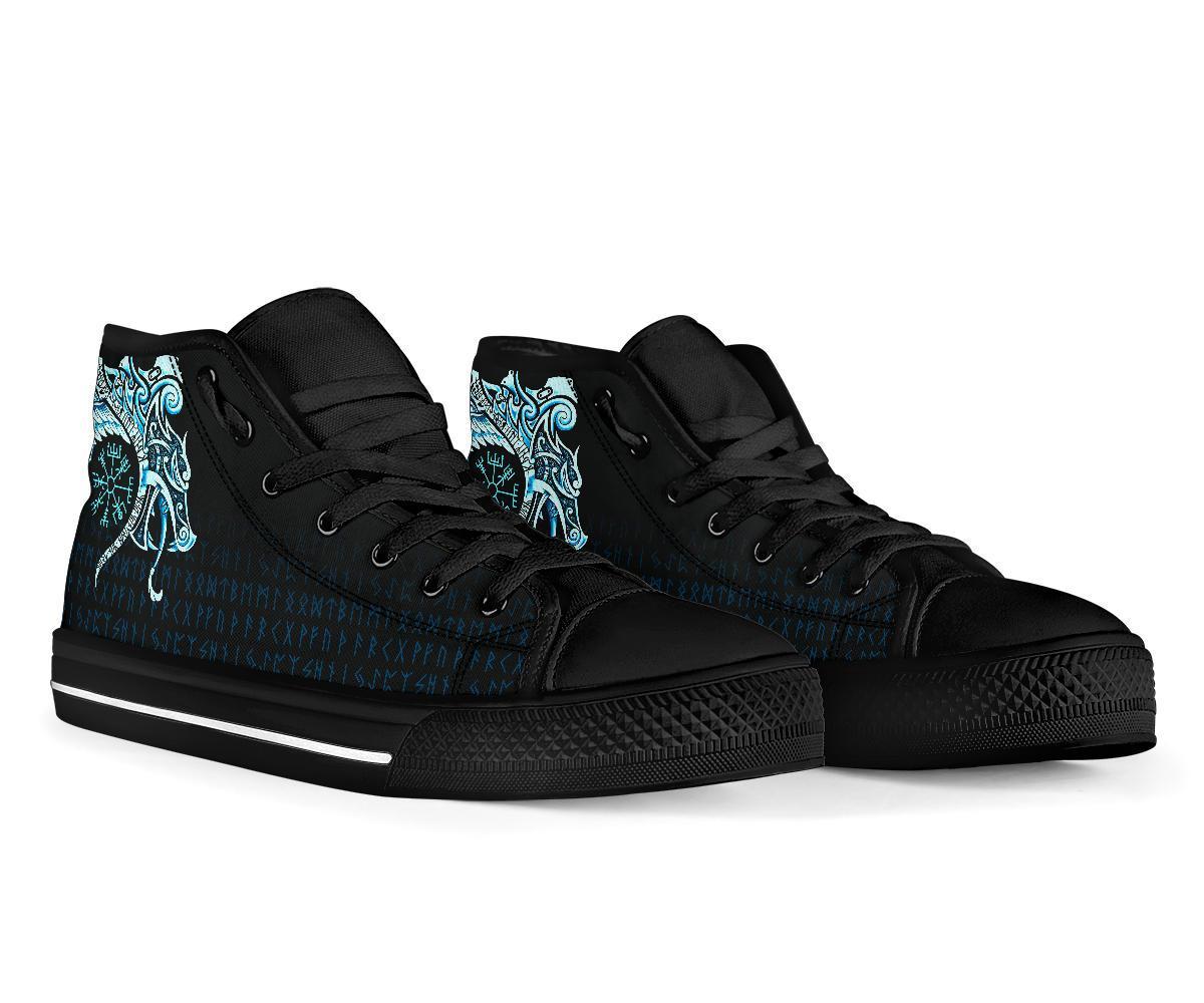 Viking High Top Shoes, Fenrir Raven and Vegvisir Tattoo Cyan RLT12